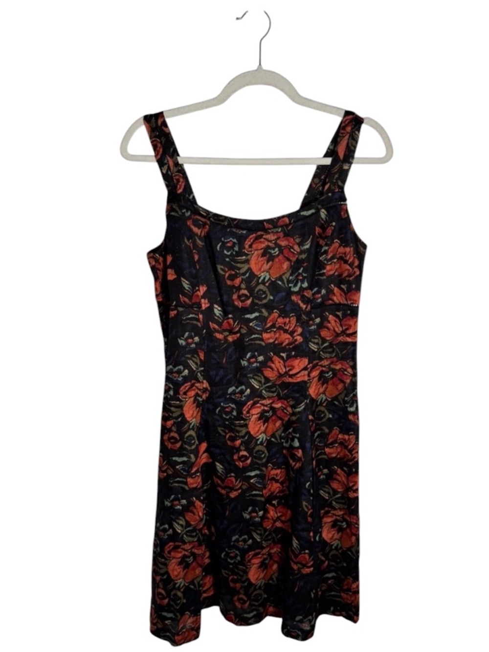 Peruvian Connection Linen Floral Mini Dress Size 4 Black Orange Cottagecore